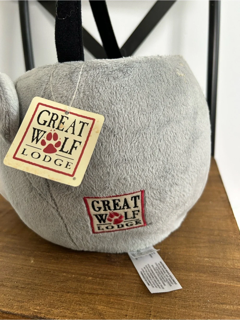Gray Plush Animal Tote Bucket w Handle Great Wolf Lodge trick or treat or toys